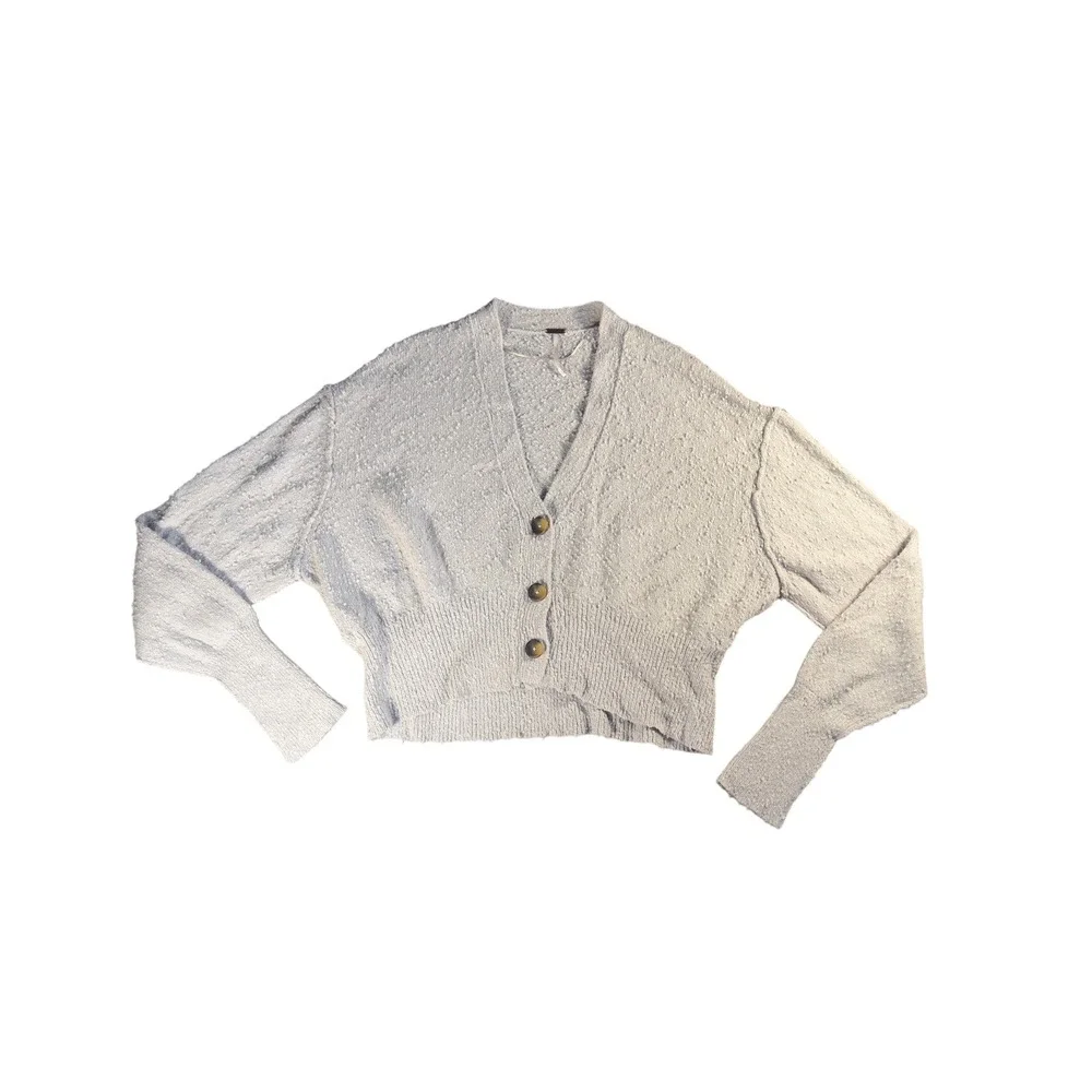 Free People Found My Friend Cardigan Sweater Knit Boho Cropped‎ Gray XS